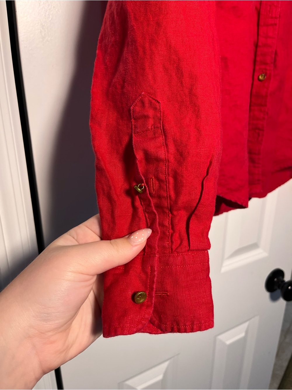 Lauren Ralph Lauren Red Button-Down Shirt Small Petite Workwear - Picture 3 of 9